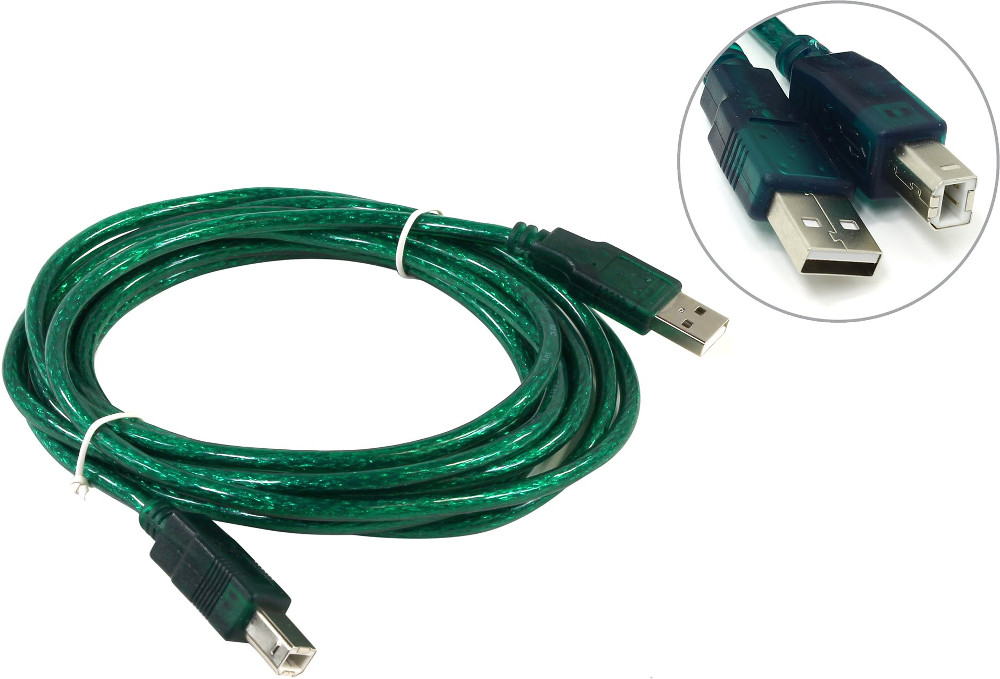 AOpen Аксессуар AOpen USB 2.0 AM-BM 3m Green ACU201-3MTG