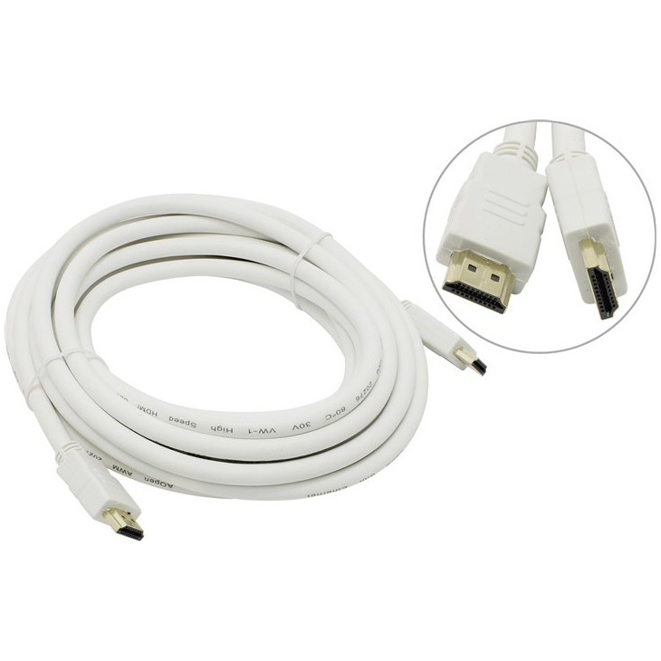 AOpen Аксессуар AOpen HDMI 19M / HDMI M V1.4 3D with Ethernet 5m ACG511W-5M White