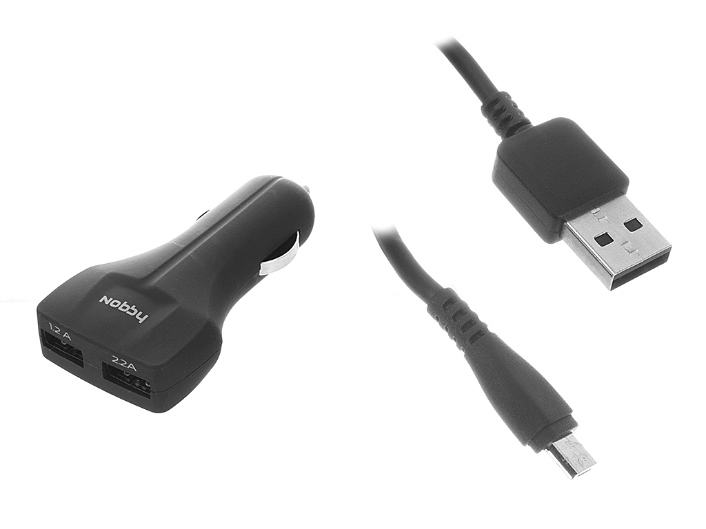 Зарядное устройство Nobby Comfort 011-001 2xUSB 3.4A (2.1/1.2A) + кабель microUSB 1.2m SoftTouch Black 08995