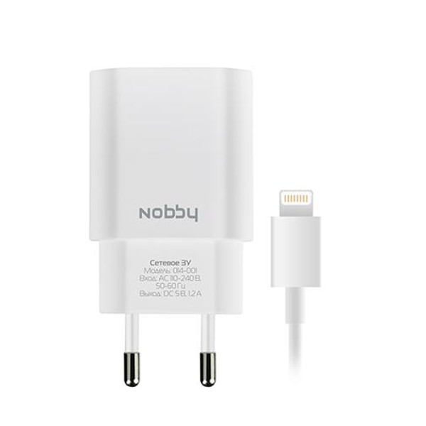  Зарядное устройство Nobby Comfort 014-001 USB 1.2A + кабель 8pin 1.2m SoftTouch White 08998