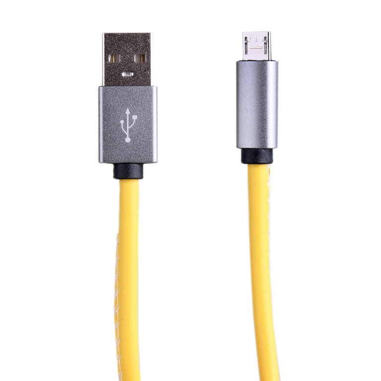  Аксессуар Activ USB - micro USB Leather Yellow-Grey 51594