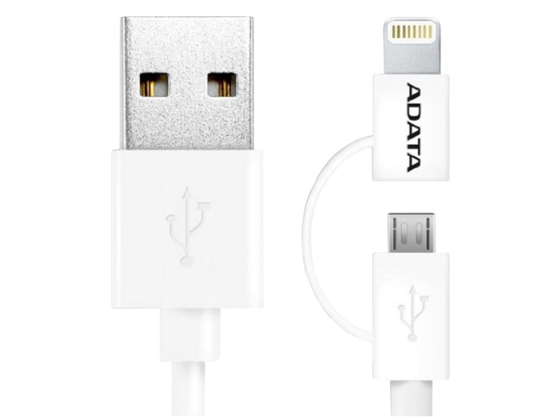 A-Data Аксессуар A-Data Lightning/microUSB to USB 1m AMFI2IN1-100CM-CWH White