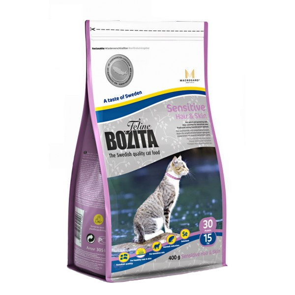  Корм BOZITA Feline Sensitive Hair & Skin 400g для кошек