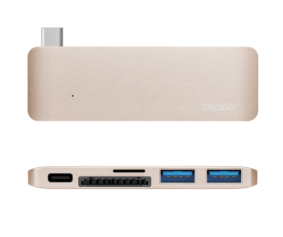 Аксессуар Deppa USB-C 5-в-1 адаптер для APPLE Macbook Gold DEP-72219