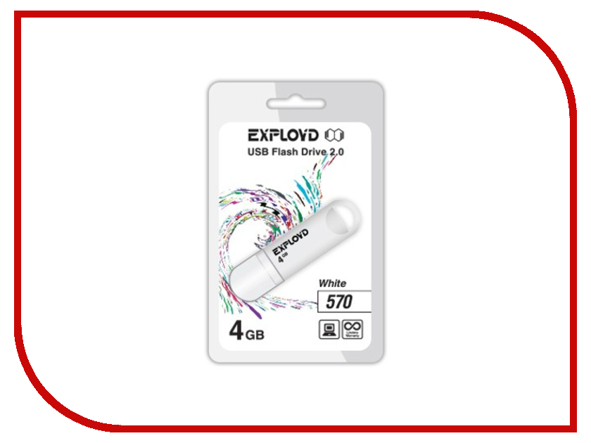 USB Flash Drive 4Gb - Exployd 570 White EX-4GB-570-White