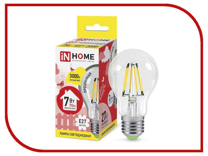 Лампочка IN HOME LED-A60-deco 7W 3000K 230V 630Lm E27 Clear 4690612008042