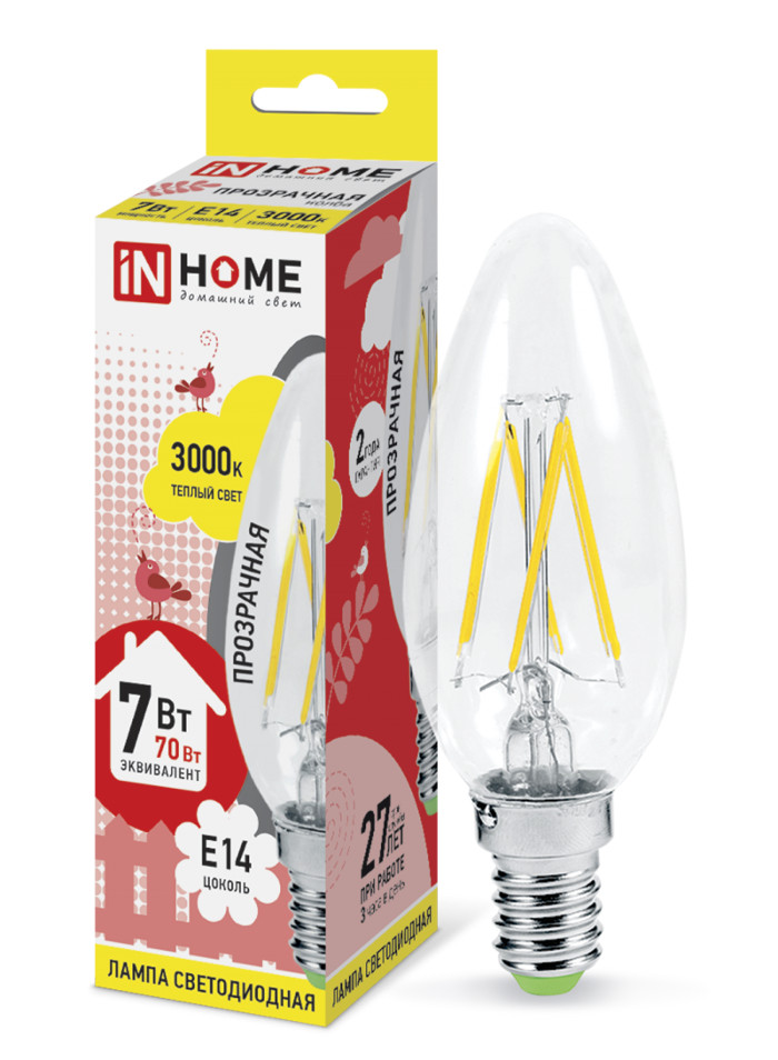 Лампочка In Home LED-СВЕЧА-deco E14 7W 3000K 230V 630Lm Clear 4690612007601, 4690612007601
Лампочка In Home LED-СВЕЧА-deco E14 7W 3000K 230V 630Lm Clear 4690612007601, 4690612007601