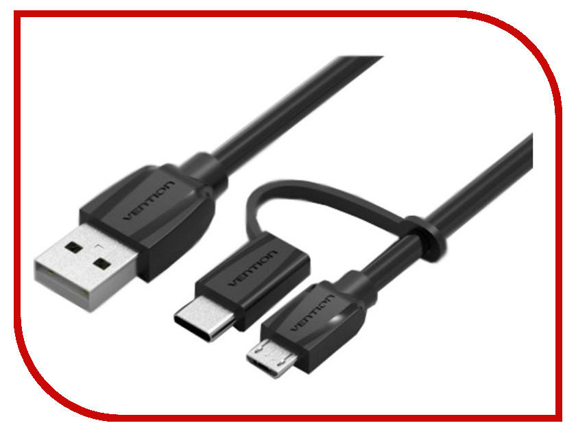  Vention USB Type C M+micro B 5pin - USB 2.0 AM 1m Black Edition