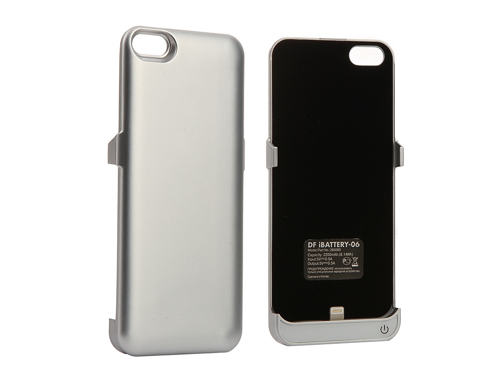 Аксессуар Чехол-аккумулятор DF для APPLE iPhone 5 / 5S / SE 2200 mAh iBattery-06 Silver