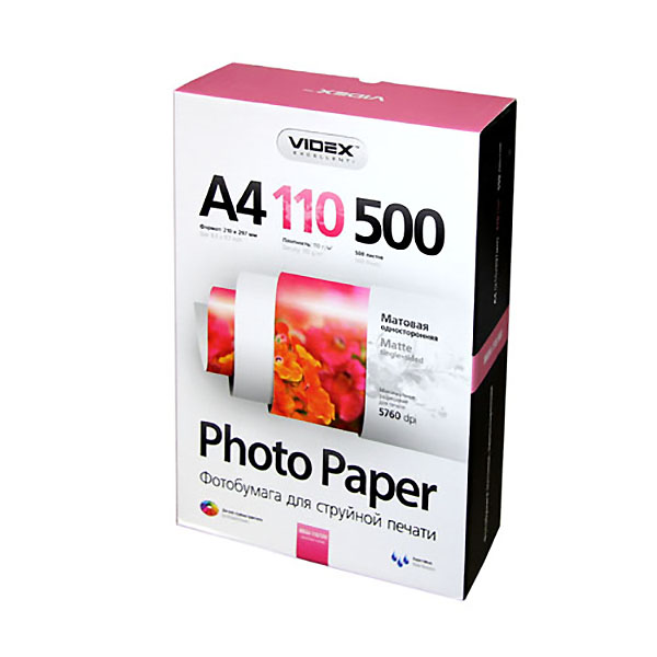 Фотобумага Videx MKA4-110/500 A4 110g/m2 матовая 500 листов