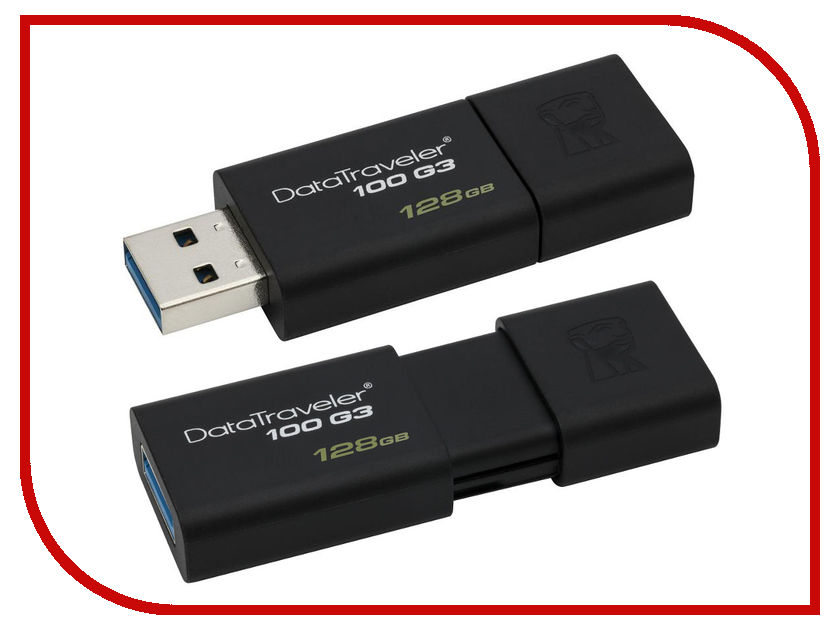 USB Flash Drive 128Gb - Kingston FlashDrive Data Traveler 100 G3 DT100G3 / 128GB