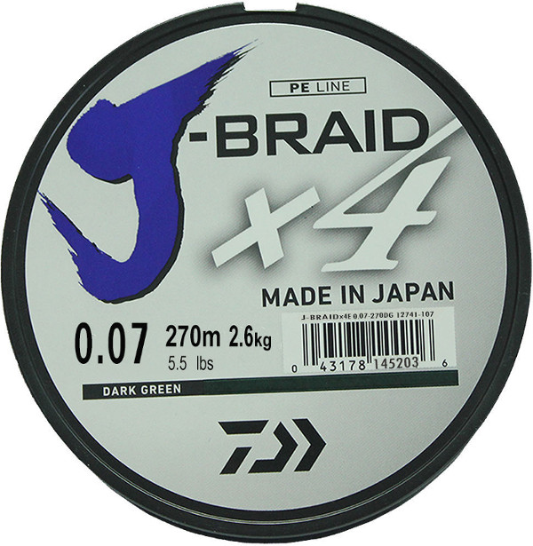 Леска Daiwa J-Braid X4 0.07mm 270m Green 12741-107RU