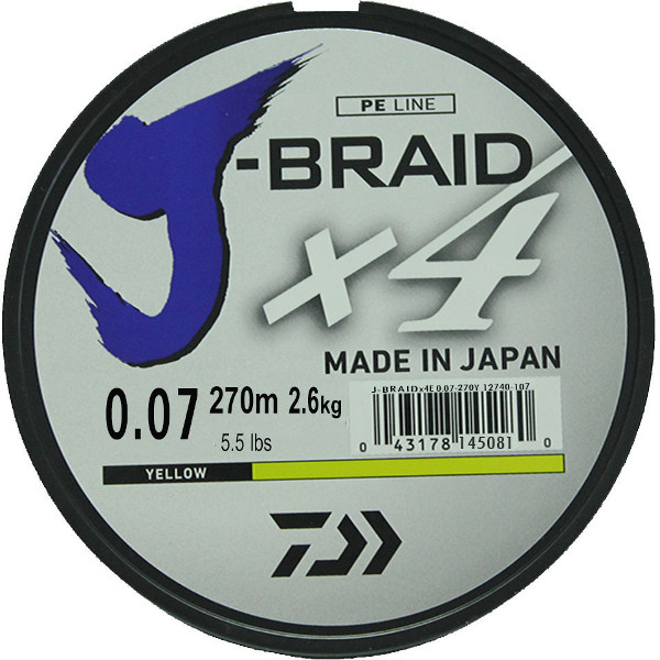 Леска Daiwa J-Braid X4 0.07mm 270m Yellow 12740-107RU