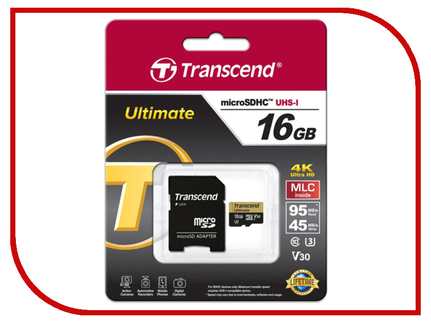   16Gb - Transcend - Micro Secure Digital HC Class 10 UHS-I Ultimate TS16GUSDU3M    SD