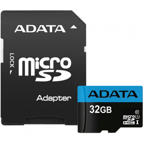 Карта памяти 32Gb - A-Data Premier - Micro Secure Digital HC Class 10 UHS-I AUSDH32GUICL10_85-RA1 с переходником под SD