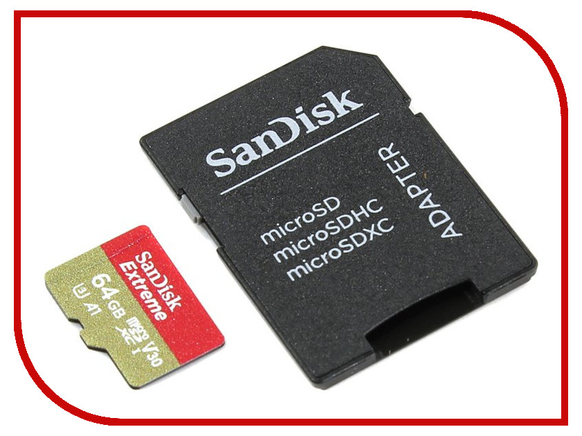   64Gb - SanDisk Extreme Action microSDXC V30 A1 UHS-I U3 SDSQXAF-064G-GN6AA    SD