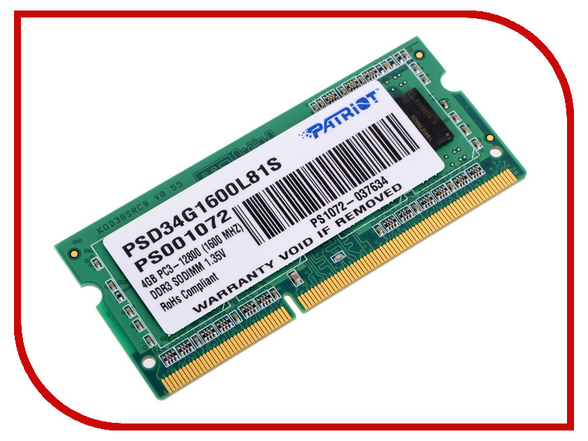   Patriot Memory DDR3 SO-DIMM 1600Mhz PC3-12800 CL11 - 4Gb PSD34G1600L81S