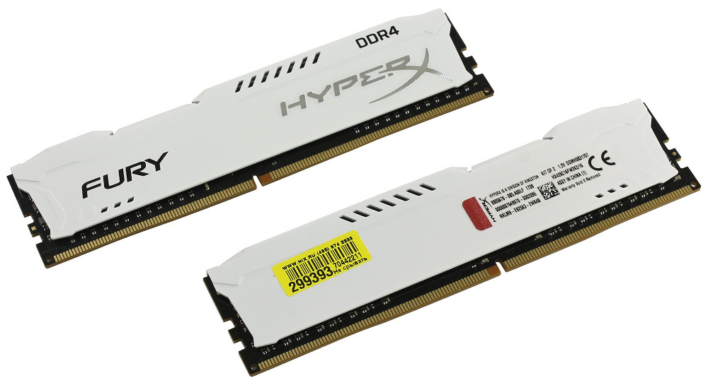 Модуль памяти Kingston HyperX Fury White Series DDR4 DIMM 2400MHz PC4-19200 CL15 - 16Gb KIT (2x8Gb) HX424C15FW2K2/16 Модуль памяти Kingston HyperX Fury White Series DDR4 DIMM 2400MHz PC4-19200 CL15 - 16Gb KIT (2x8Gb) HX424C15FW2K2/16