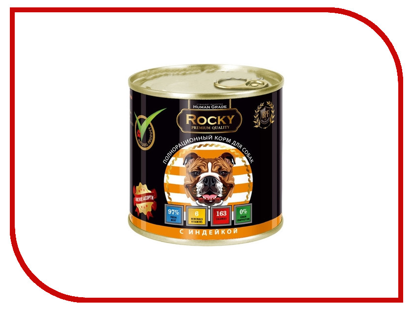 81024 Корм Rocky Мясное ассорти Индейка 750g для собак 81024