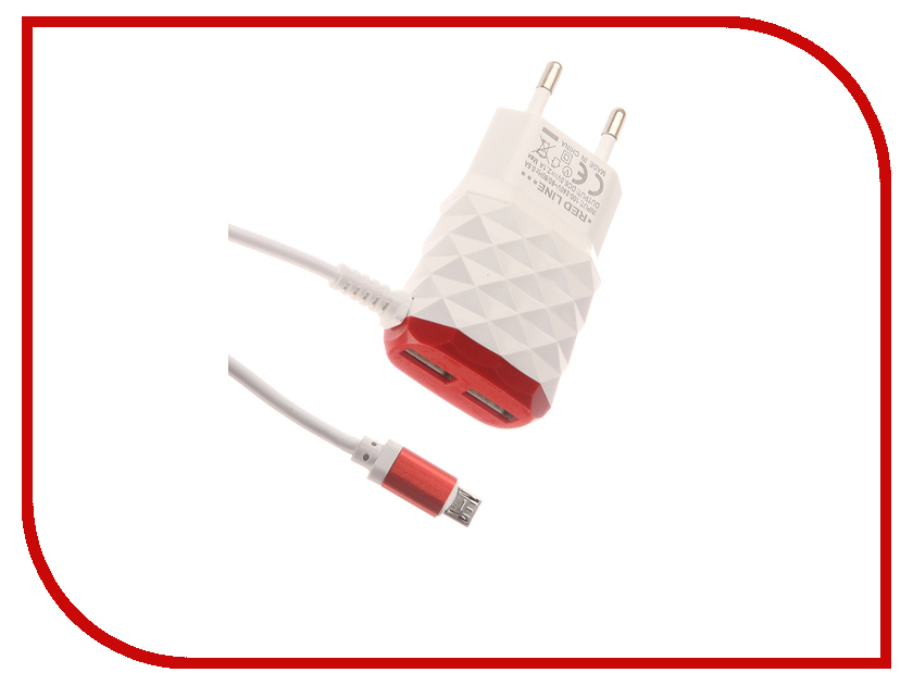 фото Зарядное устройство Red Line NC-2.1AC 2xUSB + кабель MicroUSB 2.1A Red