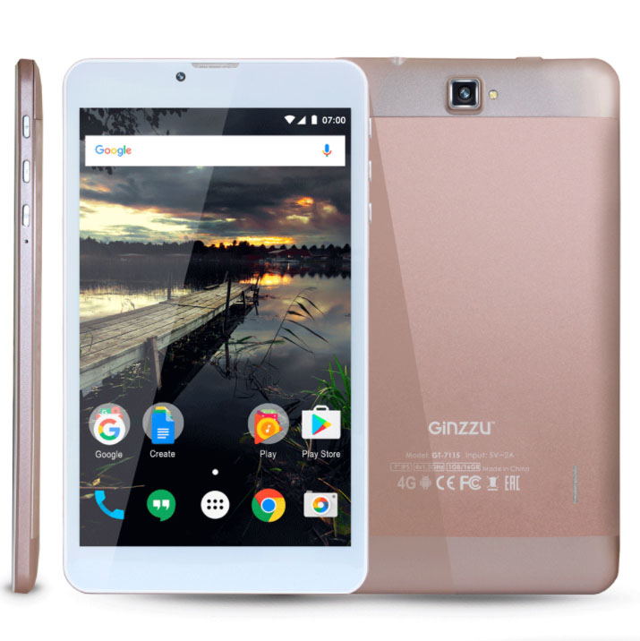 Планшет Ginzzu GT-7115 Rose Gold (Spreadtrum SC9832 1.3 GHz/1024Mb/16Gb/GPS/4G/Cam/7.0/1280x800/Android)