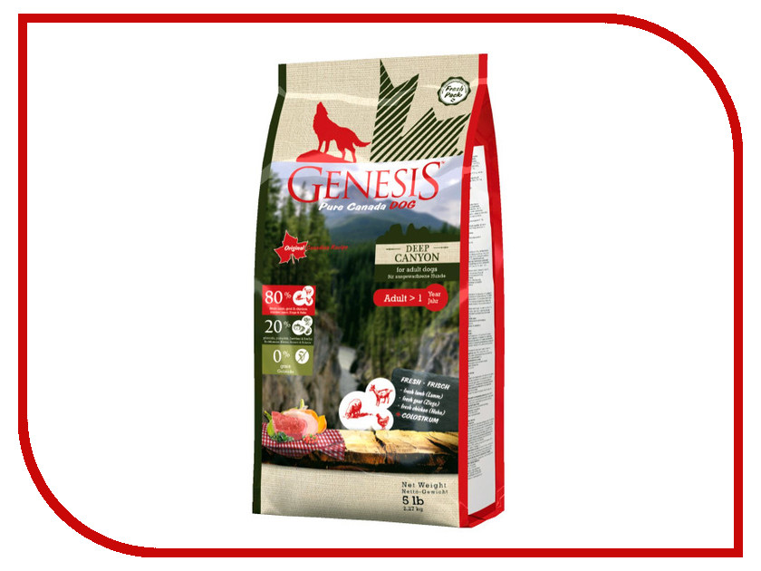 Корм Genesis Pure Canada Deep Canyon Adult Курица/Ягнёнок/Коза 2.27kg для взрослых собак всех пород 515002268, 515002268
Корм Genesis Pure Canada Deep Canyon Adult Курица/Ягнёнок/Коза 2.27kg для взрослых собак всех пород 515002268, 515002268
