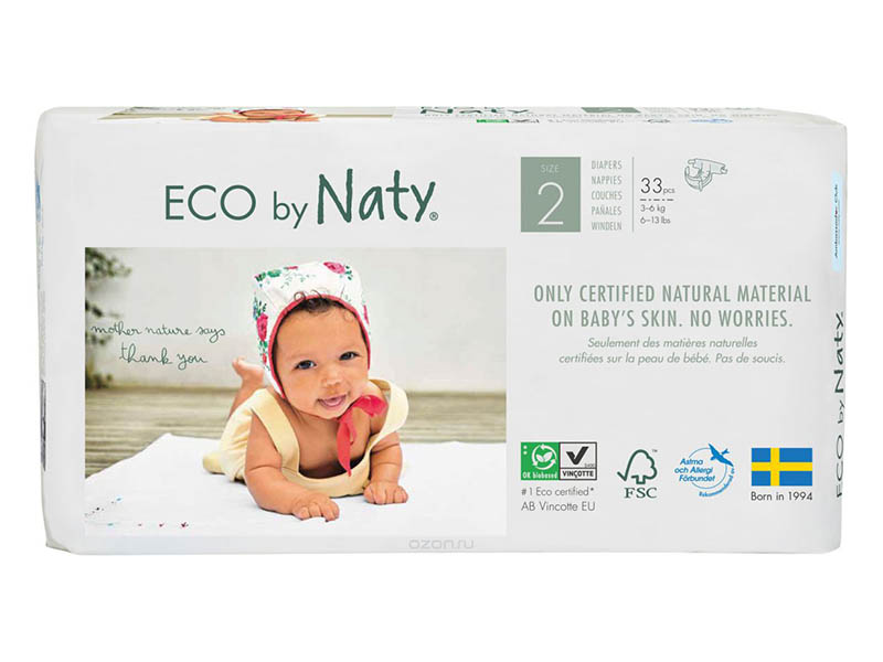 Подгузники Naty Eco 2 (3-6 кг) 33 шт