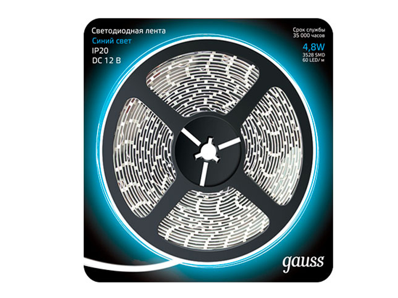 Светодиодная лента Gauss LED 2835/60-SMD 4.8W 12V DC 5m Blue 312000505