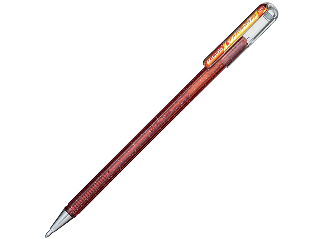 Ручка гелевая Pentel Hybrid Dual Metallic 0.1mm корпус Red, стержень Orange+Yellow K110-DFX