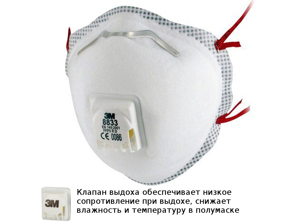 Защитная маска 3M 8833 класс защиты FFP3 NRD (до 50 ПДК) 7100010813