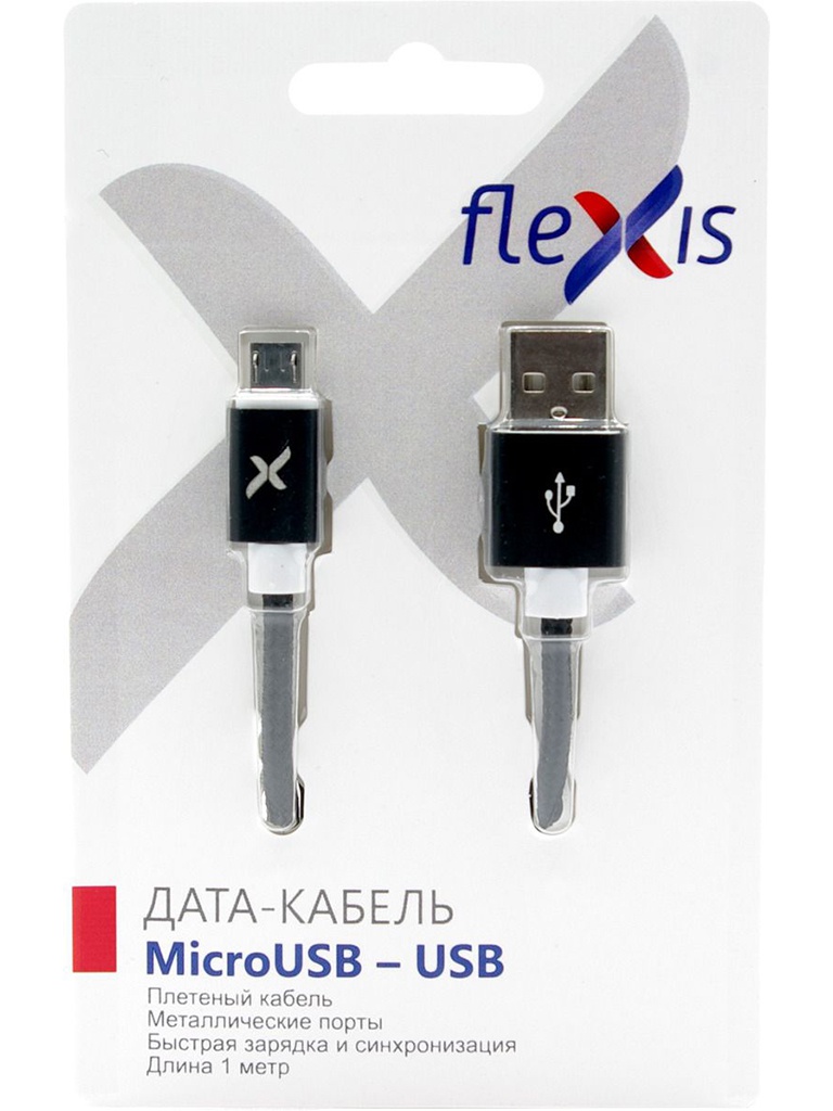 Аксессуар Flexis Braided USB - MicroUSB 1m Black FX-CAB-BDMU-BL