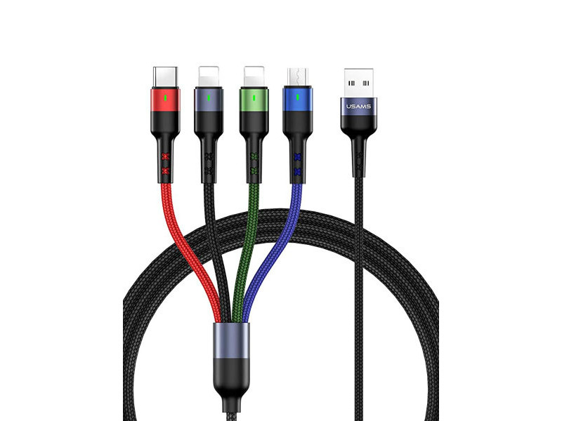 Аксессуар Usams US-SJ317 USB - USB Type-C/microUSB/2xLightning Black УТ000020308 аксессуар usams u sun series us sj179 usb microusb 1 2m black