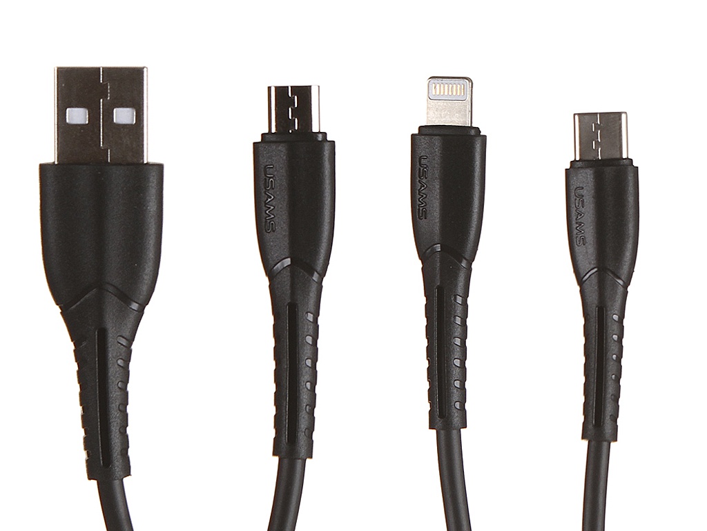 Аксессуар Usams USB - USB Type-C/microUSB/Lightning Black УТ000019989 аксессуар usams u sun series us sj179 usb microusb 1 2m black
