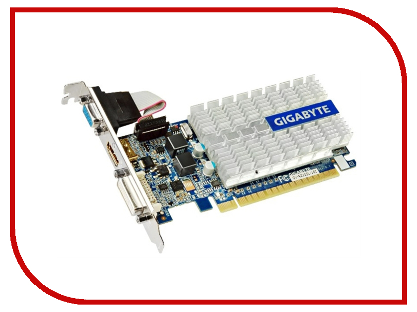 Видеокарты GeForce 210  Видеокарта GigaByte GeForce 210 520Mhz PCI-E 2.0 1024Mb 1200Mhz 64 bit DVI HDMI HDCP GV-N210SL-1GI