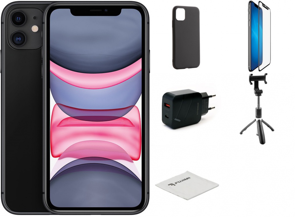 Сотовый телефон APPLE iPhone 11 - 128Gb Black новая комплектация MHDH3RU/A Выгодный набор для Selfie + серт. 200Р!!!