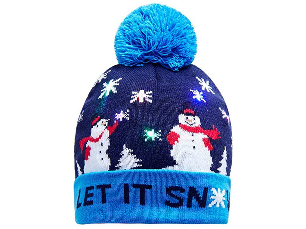 фото Вязаная новогодняя шапка zdk снеговик со светодиодной подсветкой nghat03