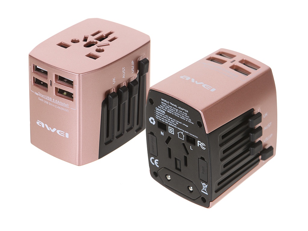 Зарядное устройство Awei C-36 4xUSB 2.4A Pink-Gold