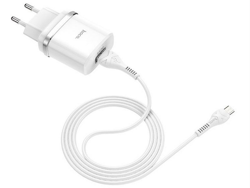 фото Зарядное устройство hoco c12q smart 1xusb 3a 18w qc3.0 / qc2.0 + кабель microusb white