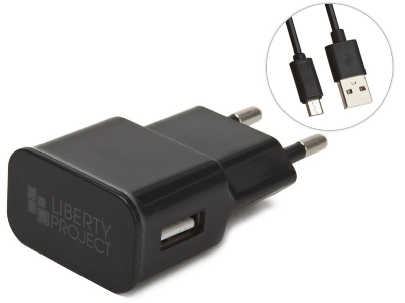 фото Зарядное устройство liberty project usb 2.1a + кабель microusb classic plus black 0l-00042416