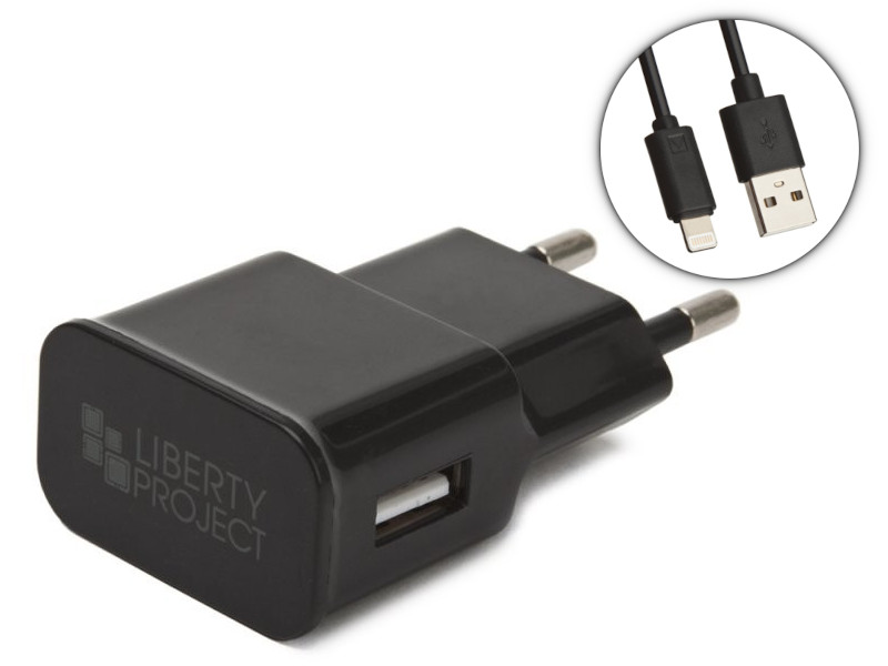 фото Зарядное устройство liberty project usb 2.1a + кабель lightning classic plus black 0l-00042418