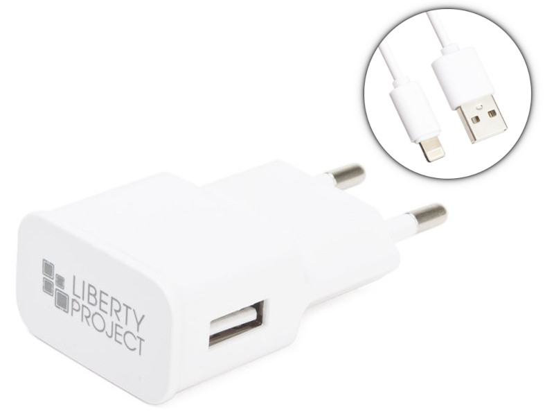 фото Зарядное устройство liberty project usb 2.1a + кабель lightning classic plus white 0l-00042420