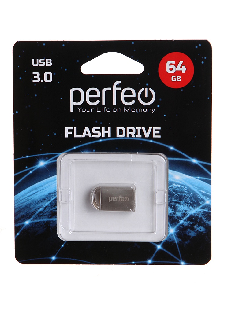 USB Flash Drive 64Gb - Perfeo USB 3.0 M11 Metal Series PF-M11MS064 usb flash drive 4gb perfeo e01 green economy series pf e01g004es