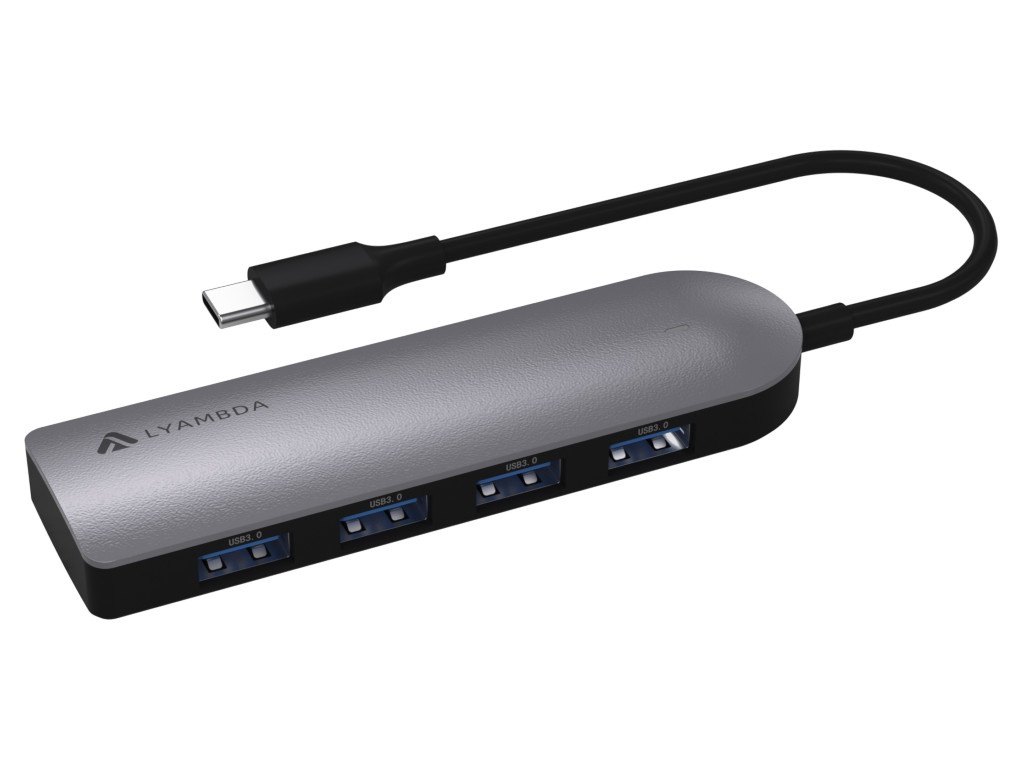 Хаб USB Lyambda Slim USB Type-C - 4xUSB 3.0 Aluminum Grey LC113