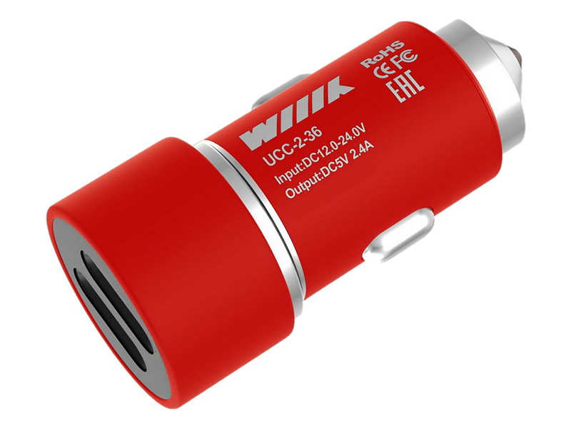 фото Зарядное устройство wiiix 2xusb 2.4a red ucc-2-36