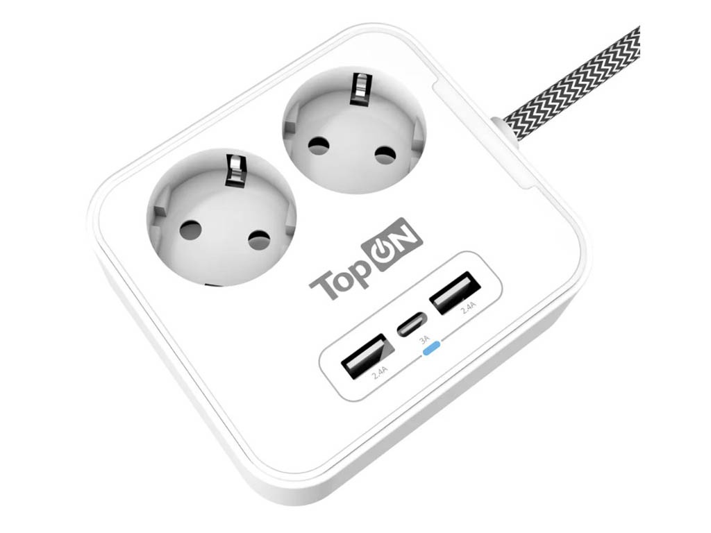Удлинитель TopON TOP-PWS2 2 Sockets / 2xUSB-A / USB-C 4000W 1.5m White