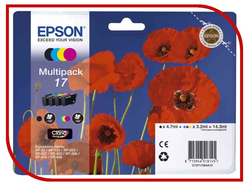  Epson T1706 C13T17064A10 Multipack  XP-33 / 103 / 203 / 207 / 303 / 306 / 403 / 406