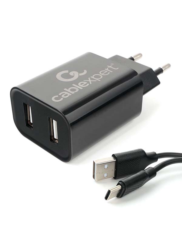 фото Зарядное устройство gembird cablexpert 2xusb 2.4a + кабель type-c mp3a-pc-37