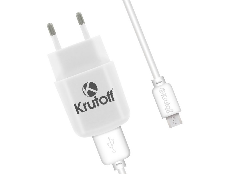 фото Зарядное устройство krutoff ch-02m 2.1a usb - microusb white 03586