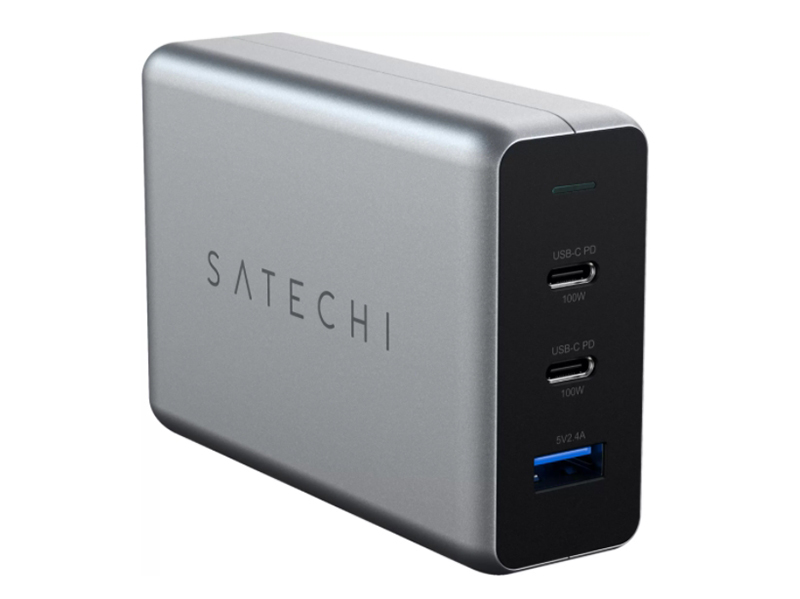 фото Зарядное устройство satechi compact charger gan power usb type-cx2/usb type-a space gray st-tc100gm-eu