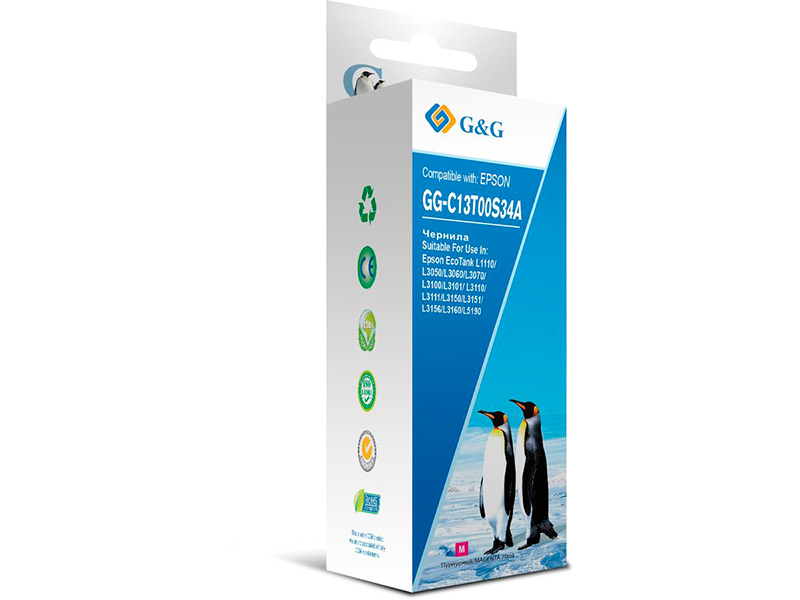 Чернила G&G GG-C13T00S34A 70ml Magenta для Epson L1110/L3151/L3100/L3101/L3110/L3150, GG-C13T00S34A
Чернила G&G GG-C13T00S34A 70ml Magenta для Epson L1110/L3151/L3100/L3101/L3110/L3150, GG-C13T00S34A